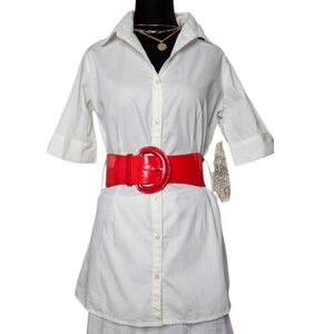 NWT Vintage Y2K Miss Majesty White Fitted Blouse w/ Belt Loops Size M
